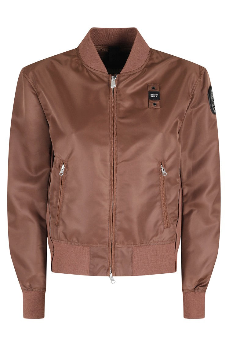 Blauer Brown Laurie Ribbed Elastic Trim Polyamide Bomber Jacket