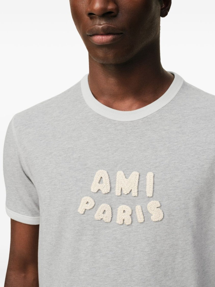 Ami Paris Grey Tonal Embroidery Crew Neck T-Shirt