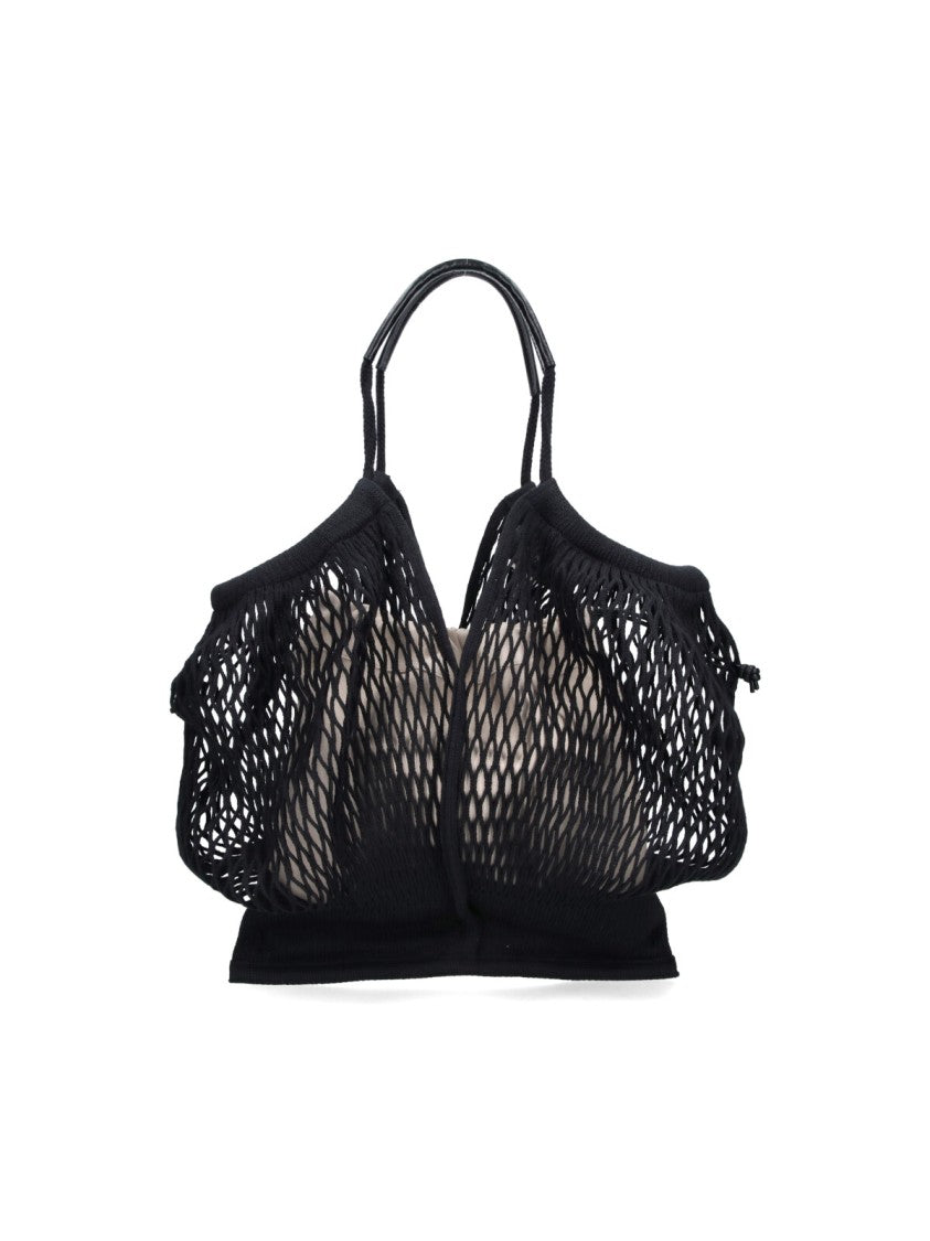 Hereu Black Open Mesh Leather Accent Tote