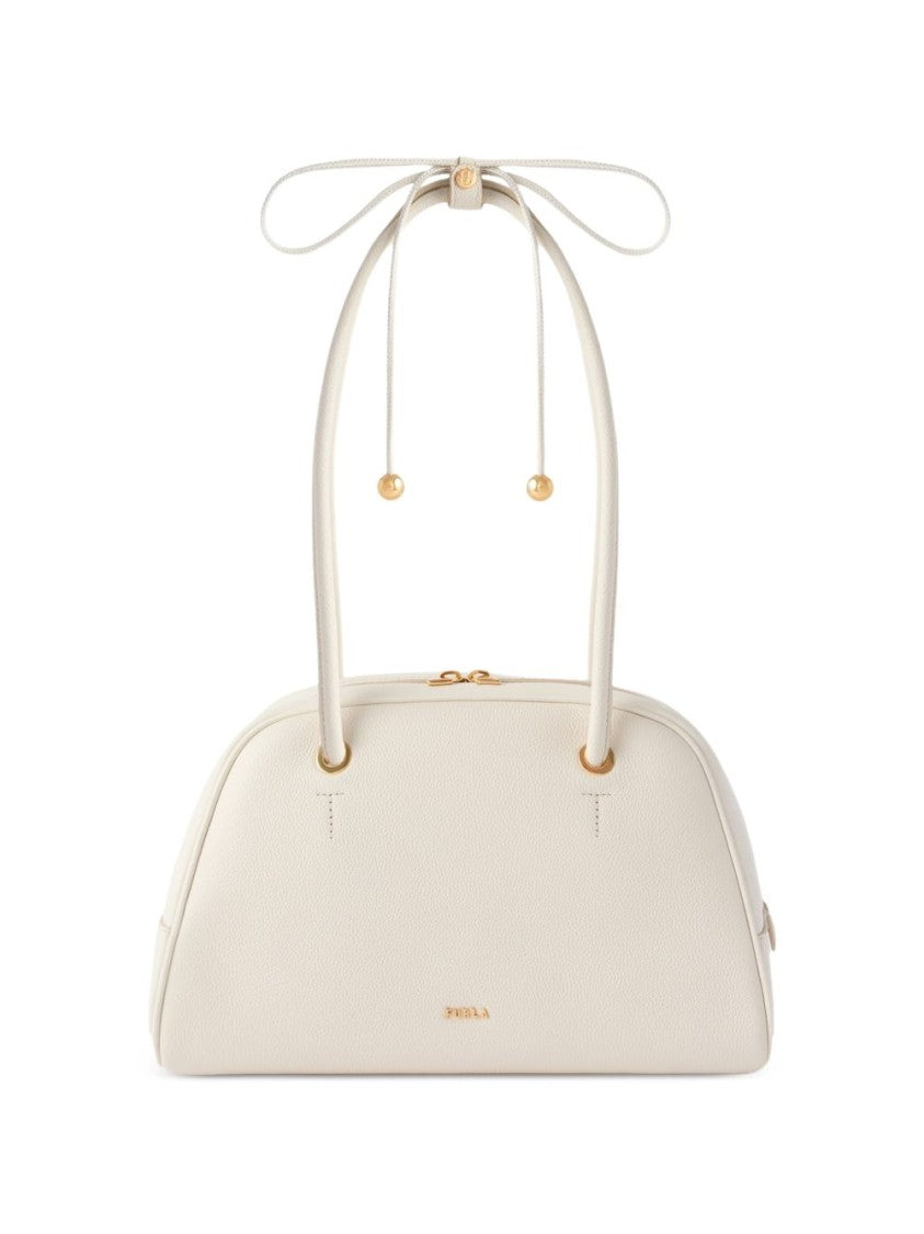 Furla White Poppy Dome M Structured Leather Handbag