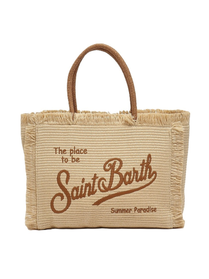 Mc2 Saint Barth Rectangular Woven Tote Bag With Fringed Edges