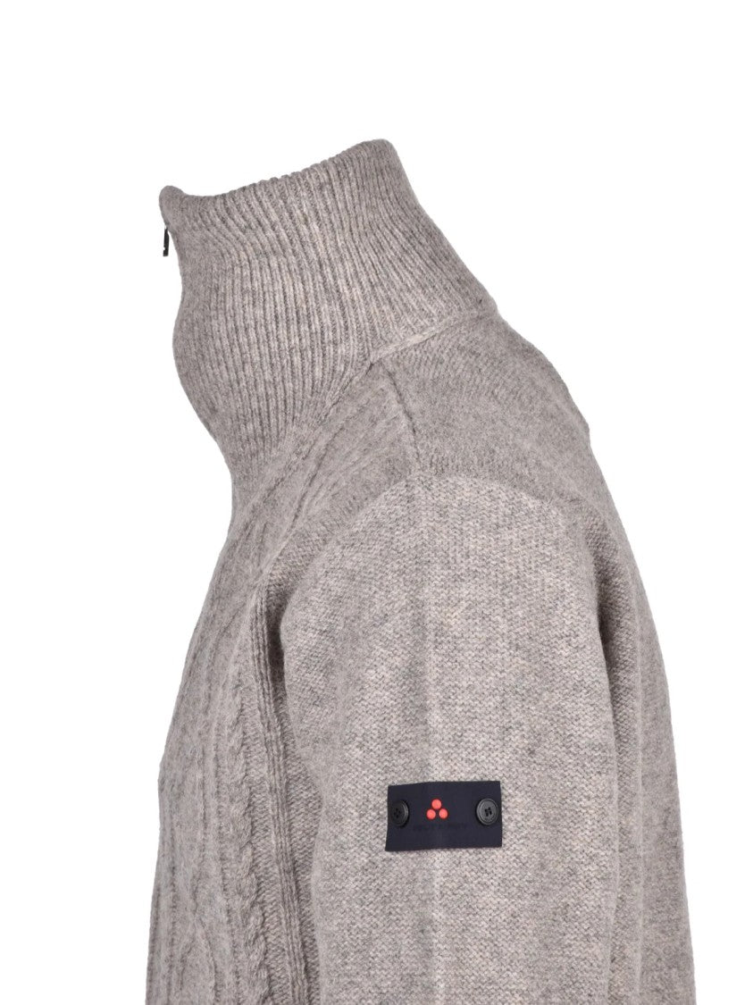 Peuterey Beige Cable-Knit Zip High-Neck Sweater