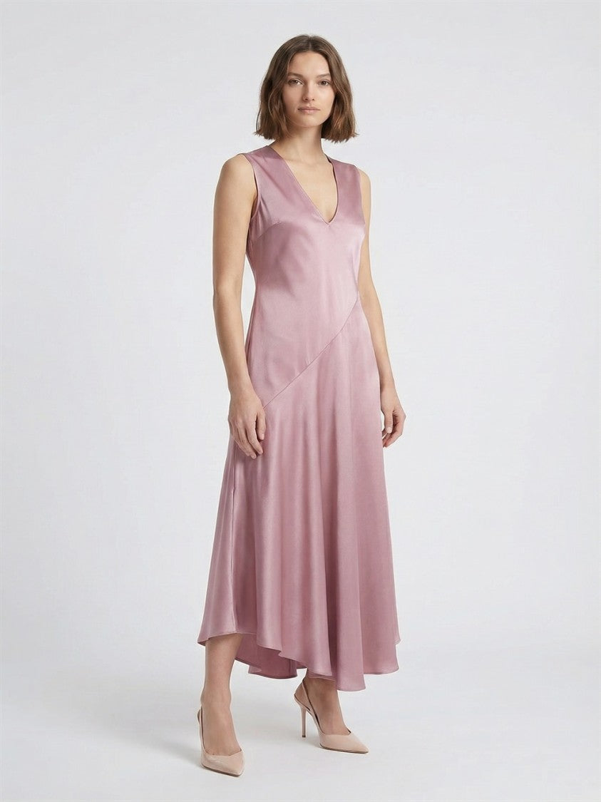 Antonelli Orchid Natasha V-Neck Asymmetrical Acetate-Blend Midi Dress