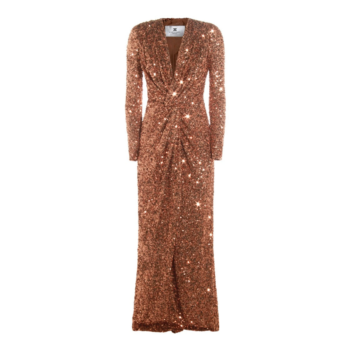 Elisabetta Franchi Bronze Long-Sleeve Maxi Dress