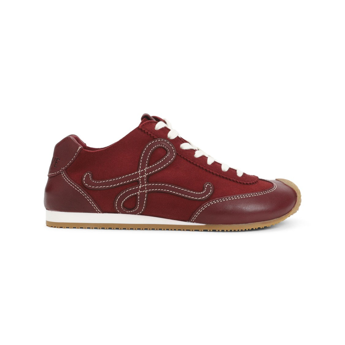 Loewe Red Leather Low-Top Sneakers With Decorative Stitching