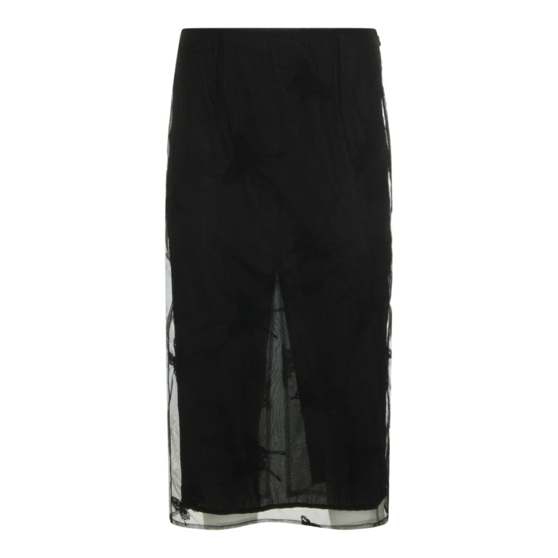 Blumarine Midi Skirt With Sheer Overlay And Floral Embroidery