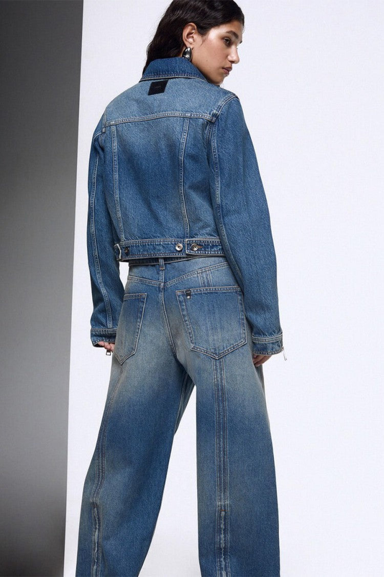 Liu Jo X Capsule 1 Elodie Mid Blue Faded-Wash Cropped Denim Jacket