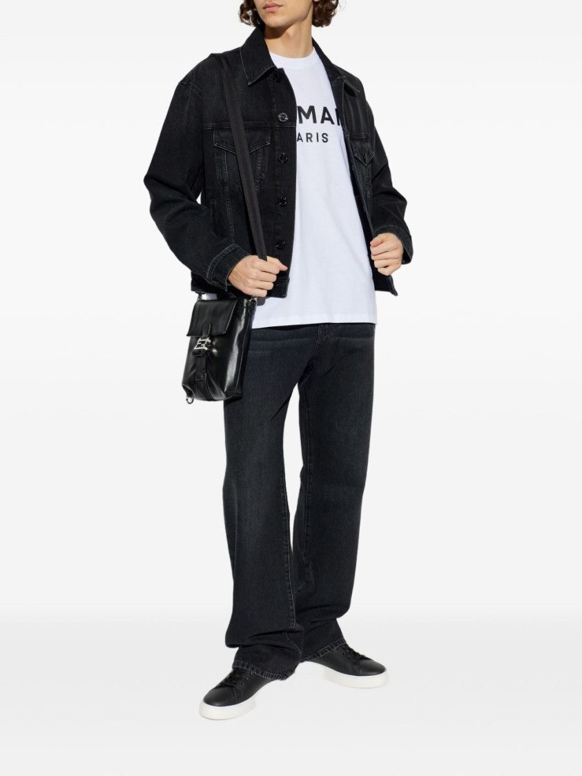 Balmain White Silk And Nylon Logo T-Shirt