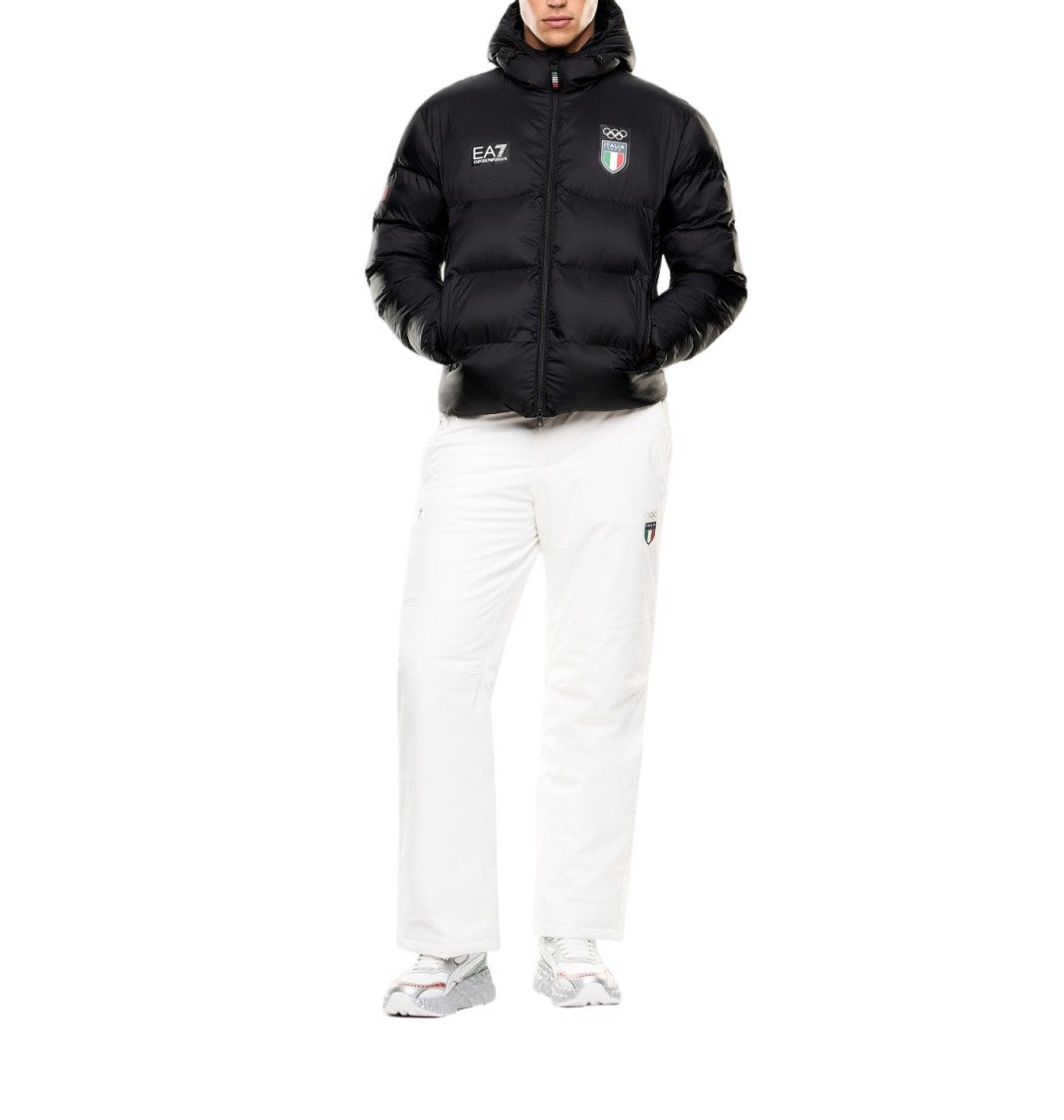 Ea7 Emporio Armani Italia-Emblazoned Black Bomber Jacket With Stand-Up Collar