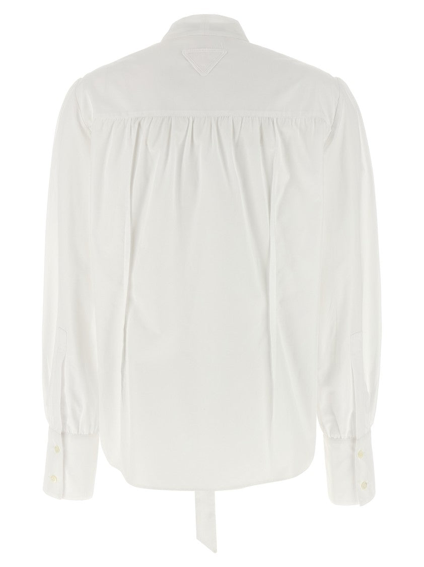 Prada Cotton Shirt With Korean Collar And Bow Detail