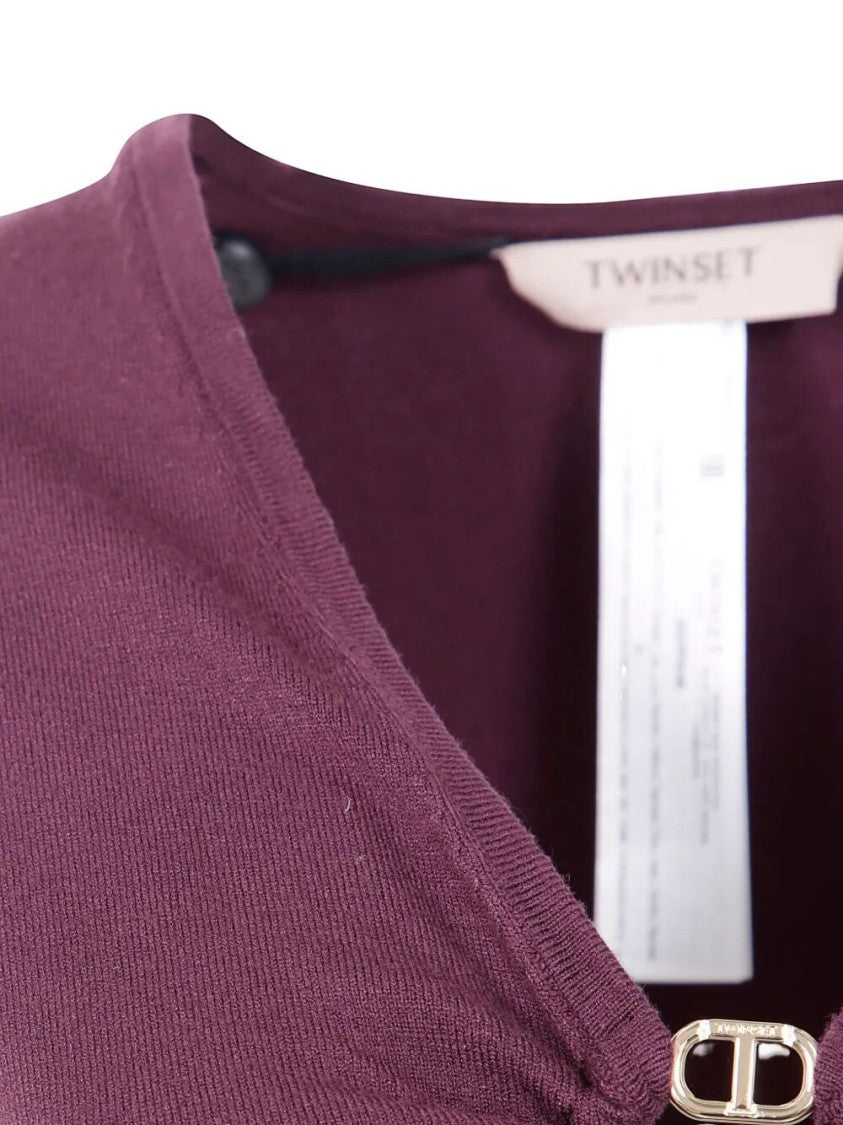 Twin-Set Fitted Midi Dress With Deep V-Neckline