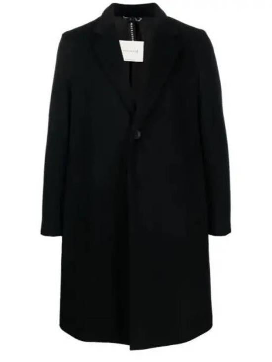 Mackintosh Long Black Mackintosh Coat With Tailored Lapels And Single Button Closure