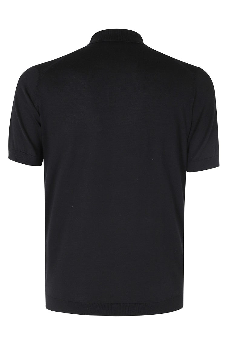John Smedley Black Adrian Button-Down Collar Sea Island Cotton Polo Shirt