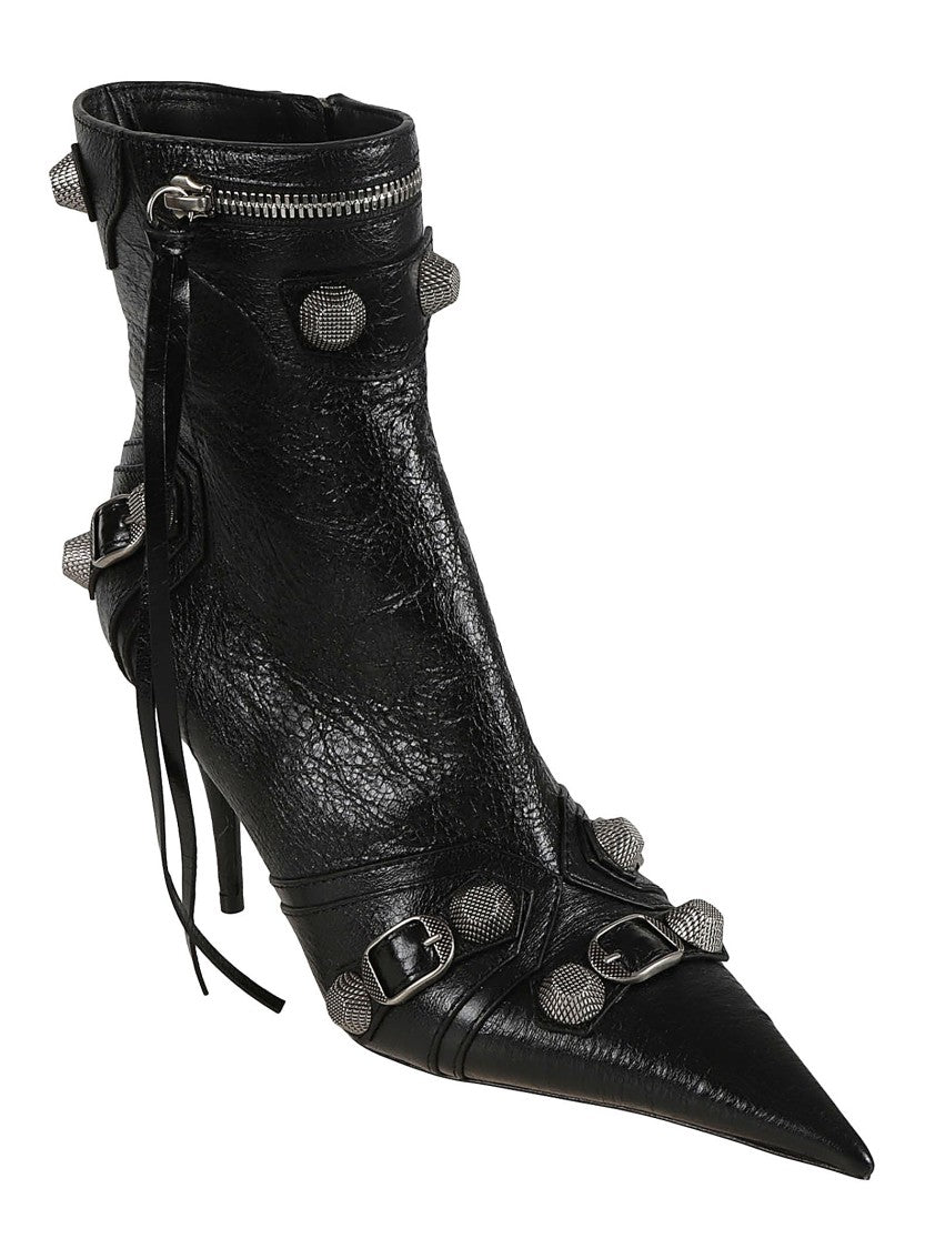 Balenciaga Pointed-Toe Ankle Boots With Metallic Buckles