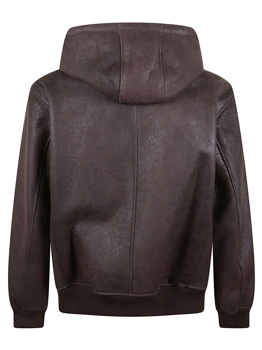 Baracuta Dark Brown Lamb Shearling Hoody With Zip Fastening And Kangaroo Pockets