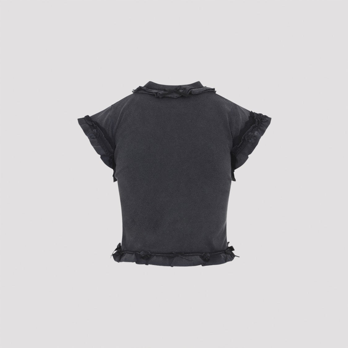 Balenciaga Washed Black Cotton Ruffle T-Shirt