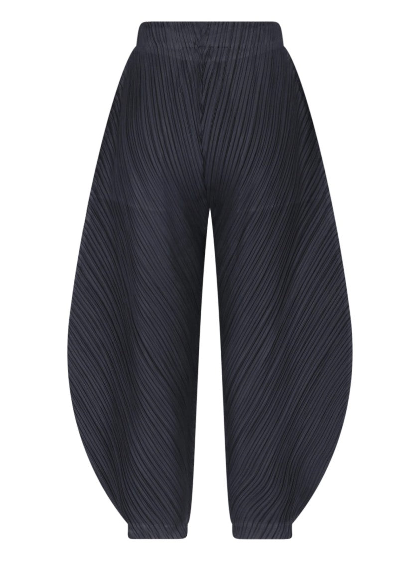 Pleats Please Issey Miyake Curved Pleated Wide-Leg Pants