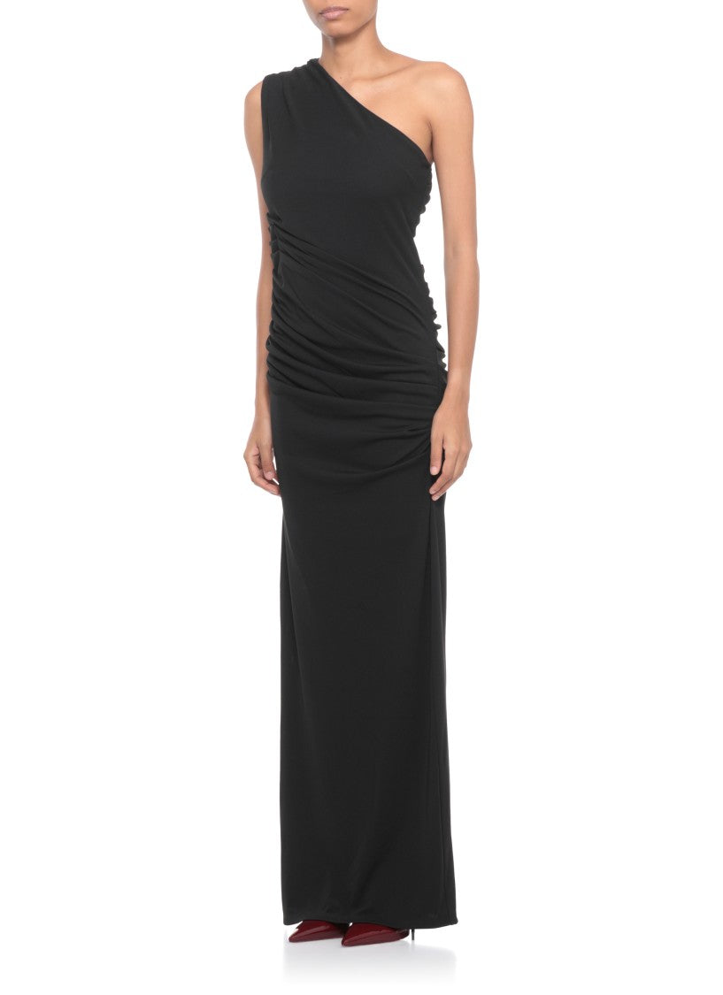 Rotate Draped One-Shoulder Evening Dress With Side Vent
