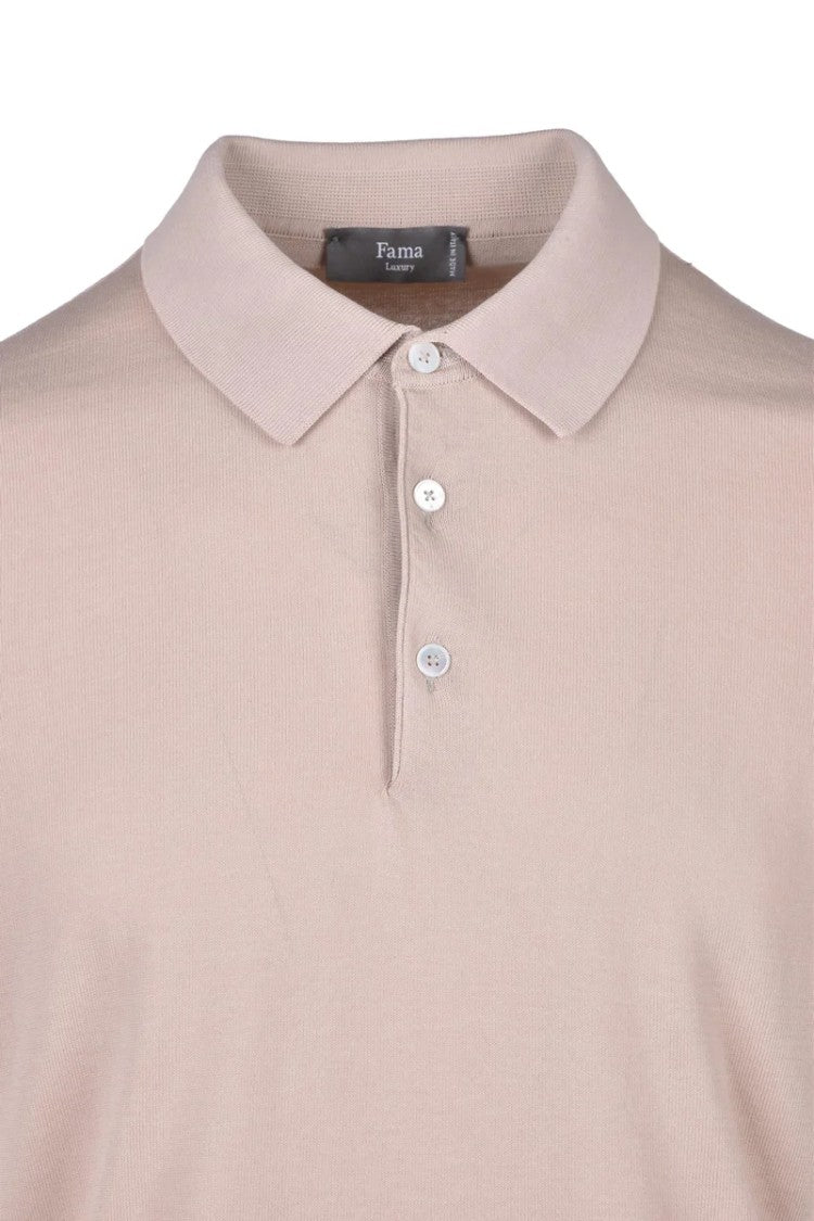 Fama Beige Cotton Polo Sweater