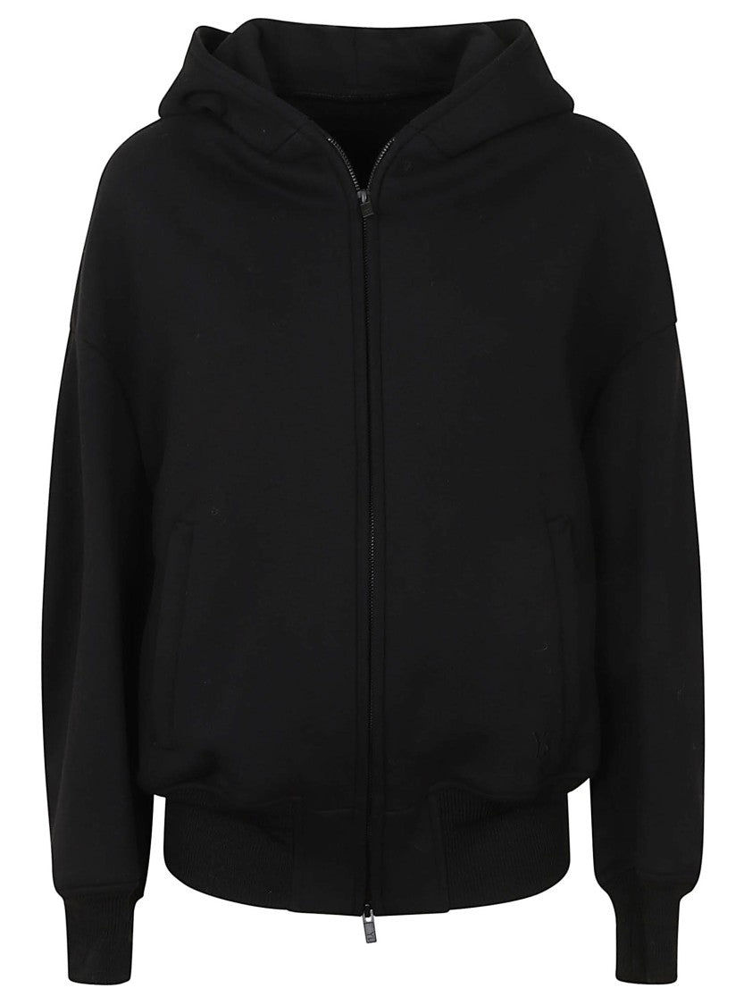 Yohji Yamamoto Black Cotton Blend Zip Hoodie With Iconic Logo