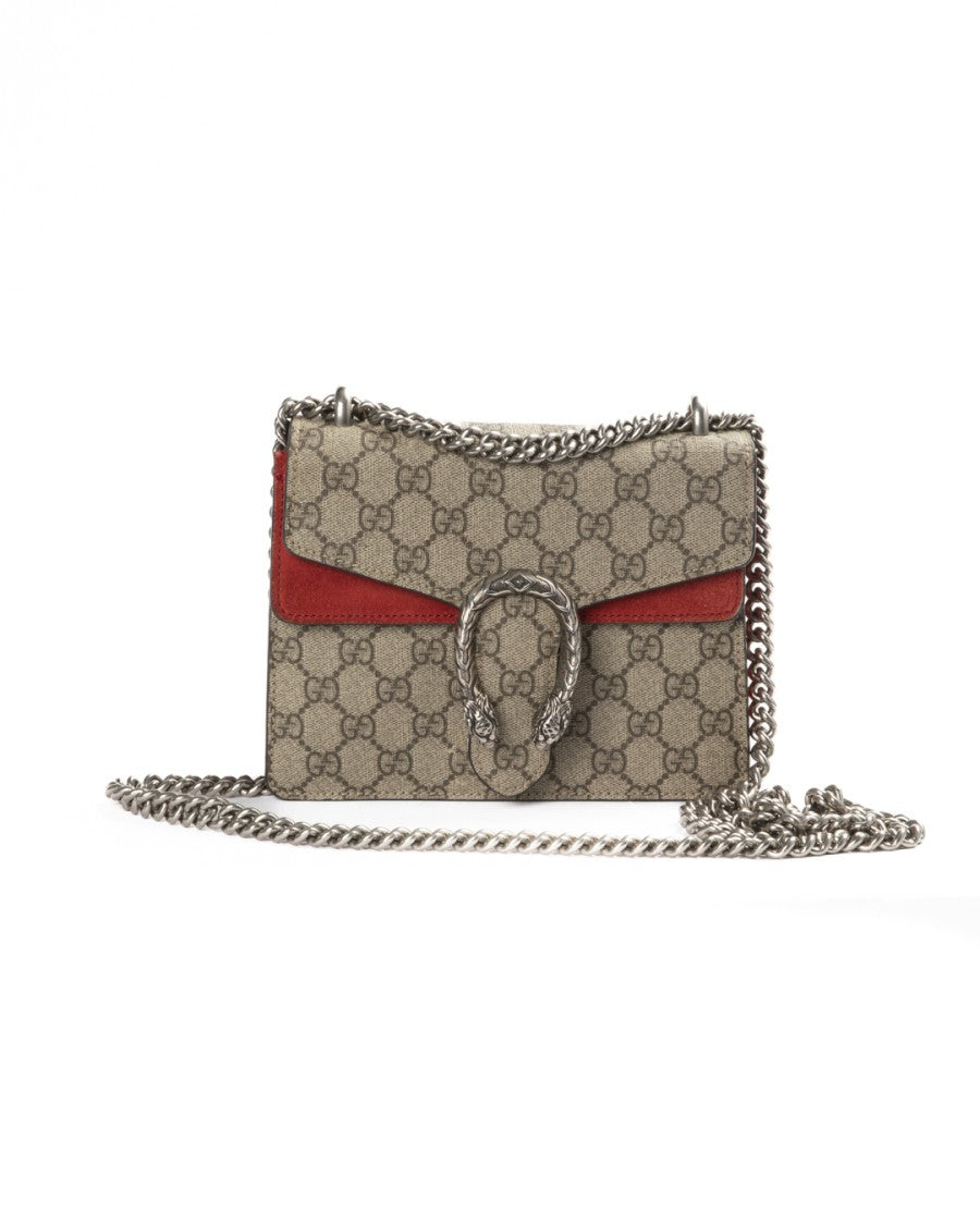 Gucci Dionysus Small Gg Supreme Shoulder Bag With Red Suede Accents