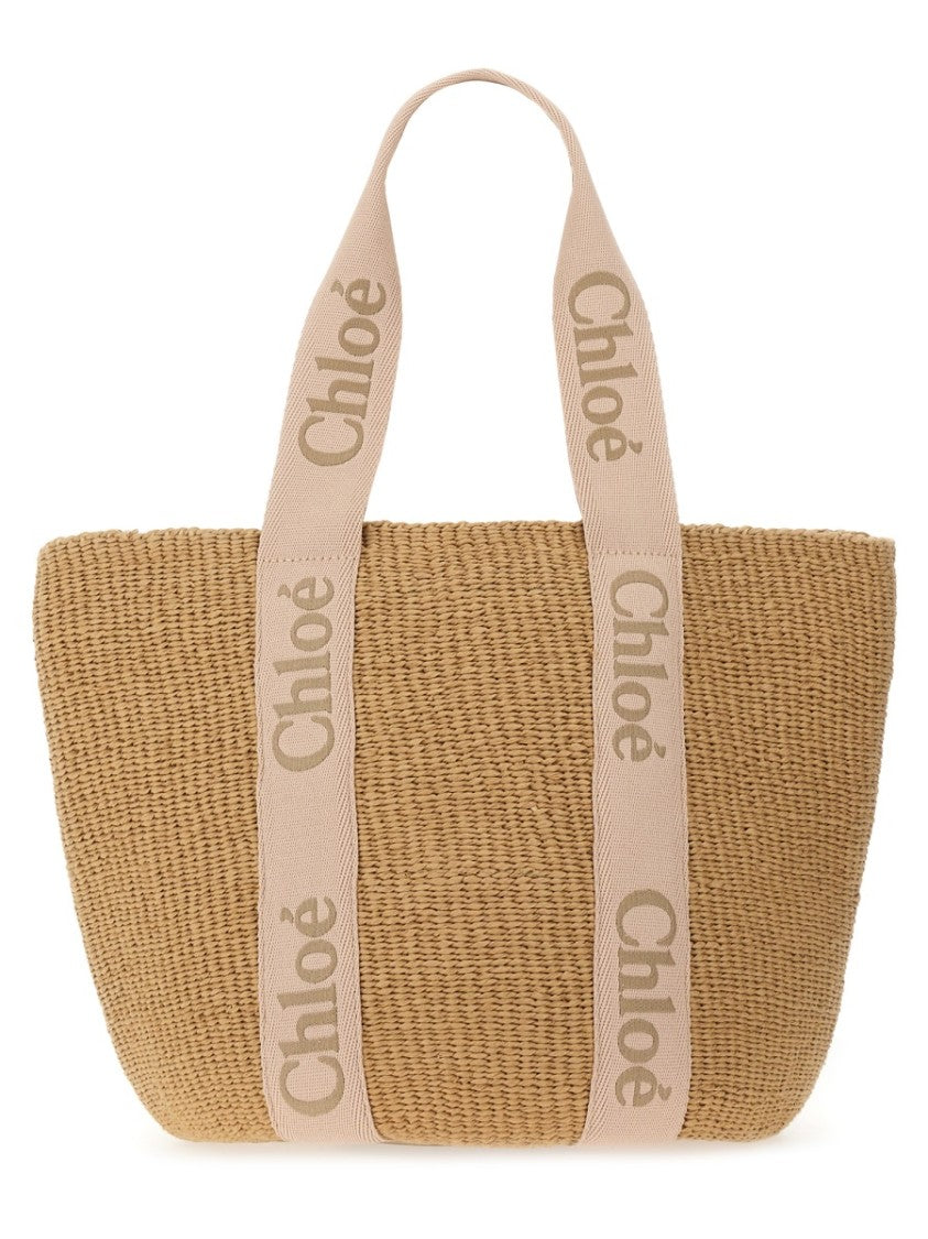 Chloé Large Woven Tote Bag With Contrasting Handles And Artisanal Texture