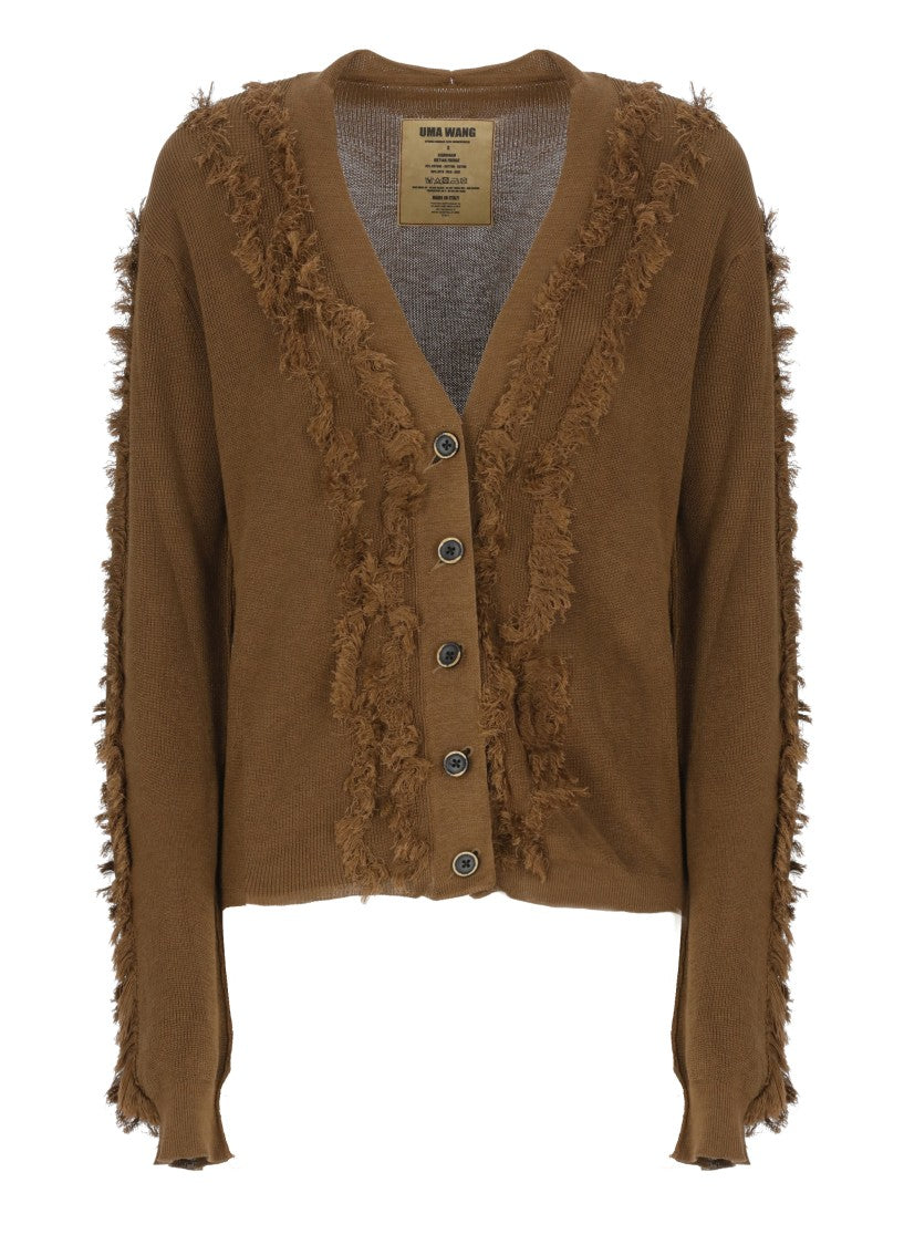 Uma Wang Fringe-Detail V-Neck Cotton Cardigan
