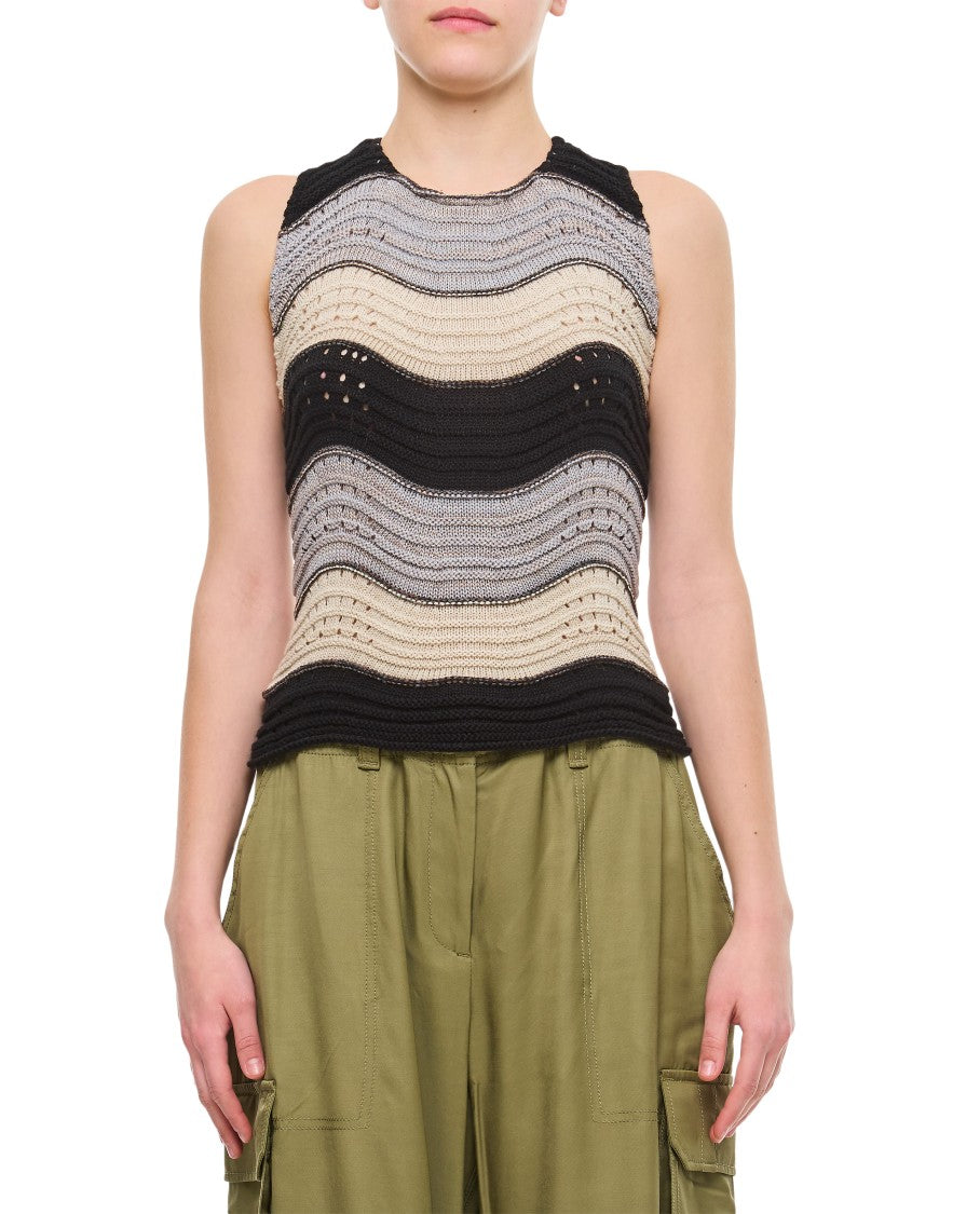 Vitelli Linen And Cotton Horizontal Peacock Crop Top