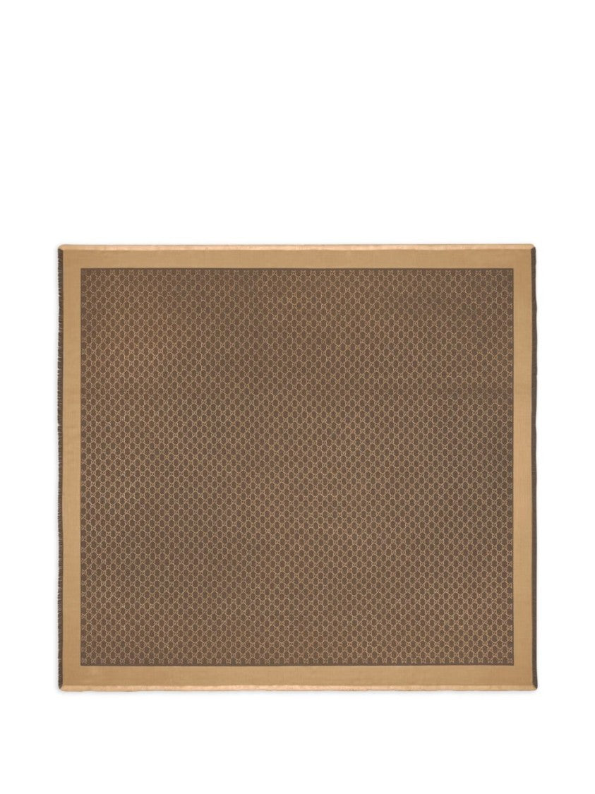 Gucci Rectangular Scarf With Geometric Pattern And Beige Border