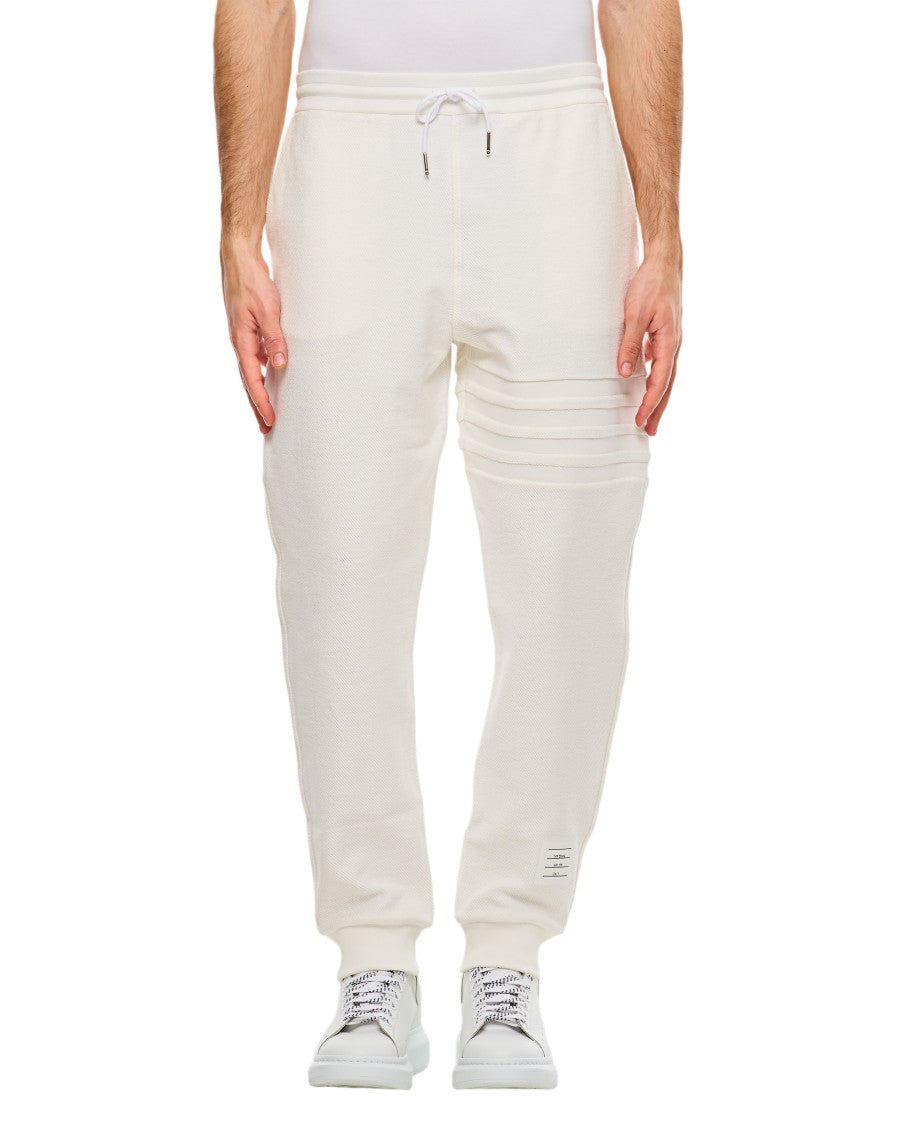 Thom Browne Minimalist White Sweatpants With Embossed Seams And Drawstring Waistband