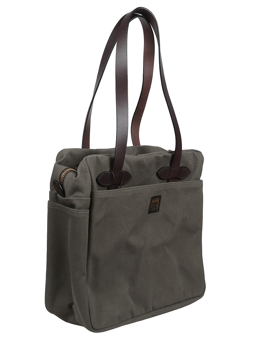 Filson Grey Twill Leather Handle Tote Bag