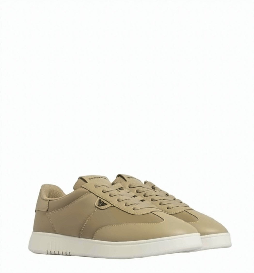 Emporio Armani Nylon Leather Round Toe Lace Sneakers