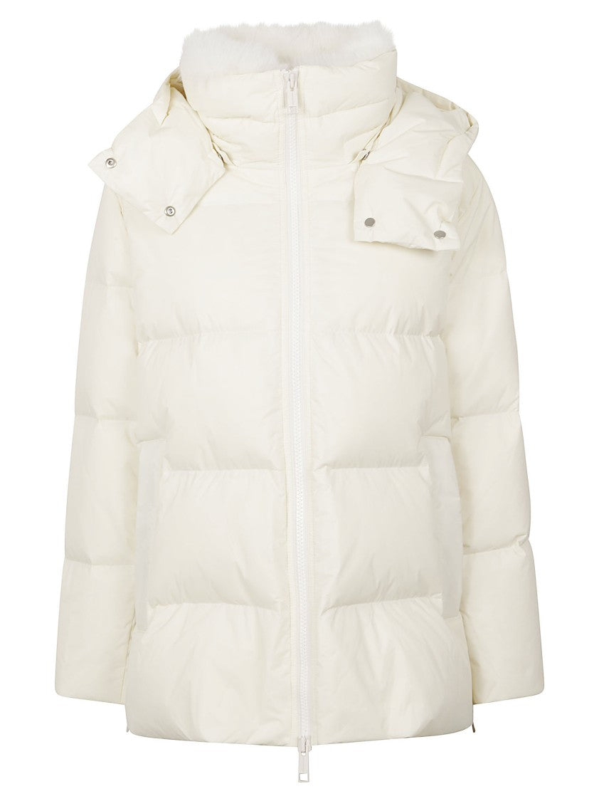 Yves Salomon Short Puffer Coat With Detachable Hood And Matte Finish