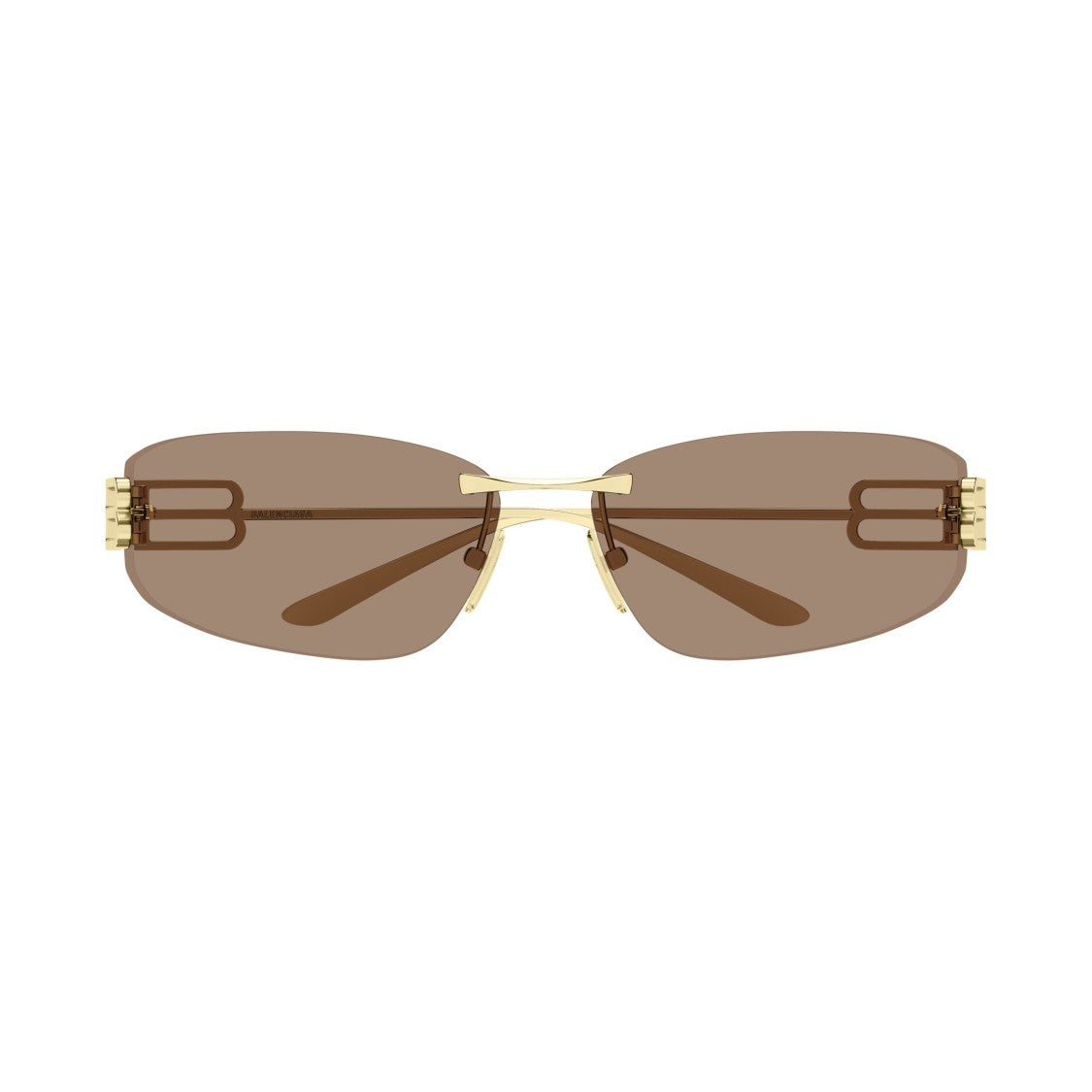 Balenciaga Rimless Sunglasses With Brown Lenses And Gold Metal Temples