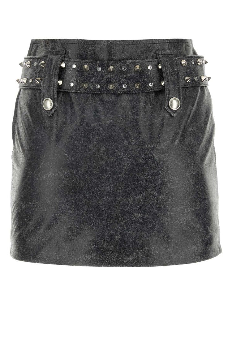 Alessandra Rich Grey Leather Mini Skirt