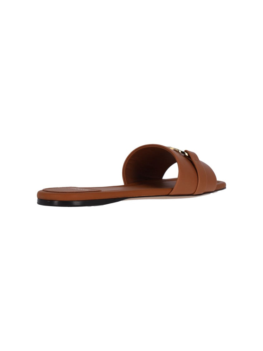 Ferragamo Brown Calf Leather Slip-On Gancini Sandals