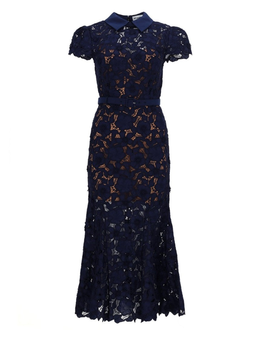 Self-Portrait Lace Polyester Floral Midi Dress