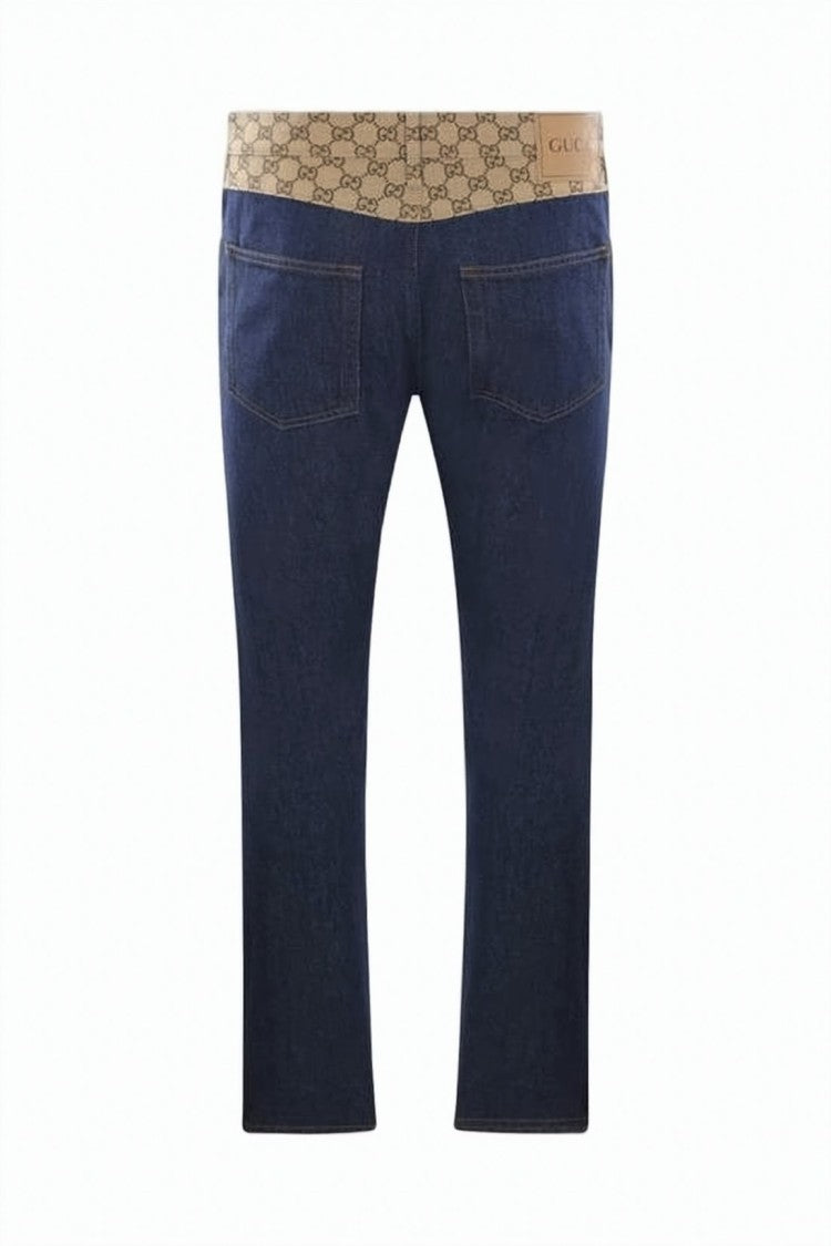 Gucci Tapered Denim Trousers With Monogram Waistband