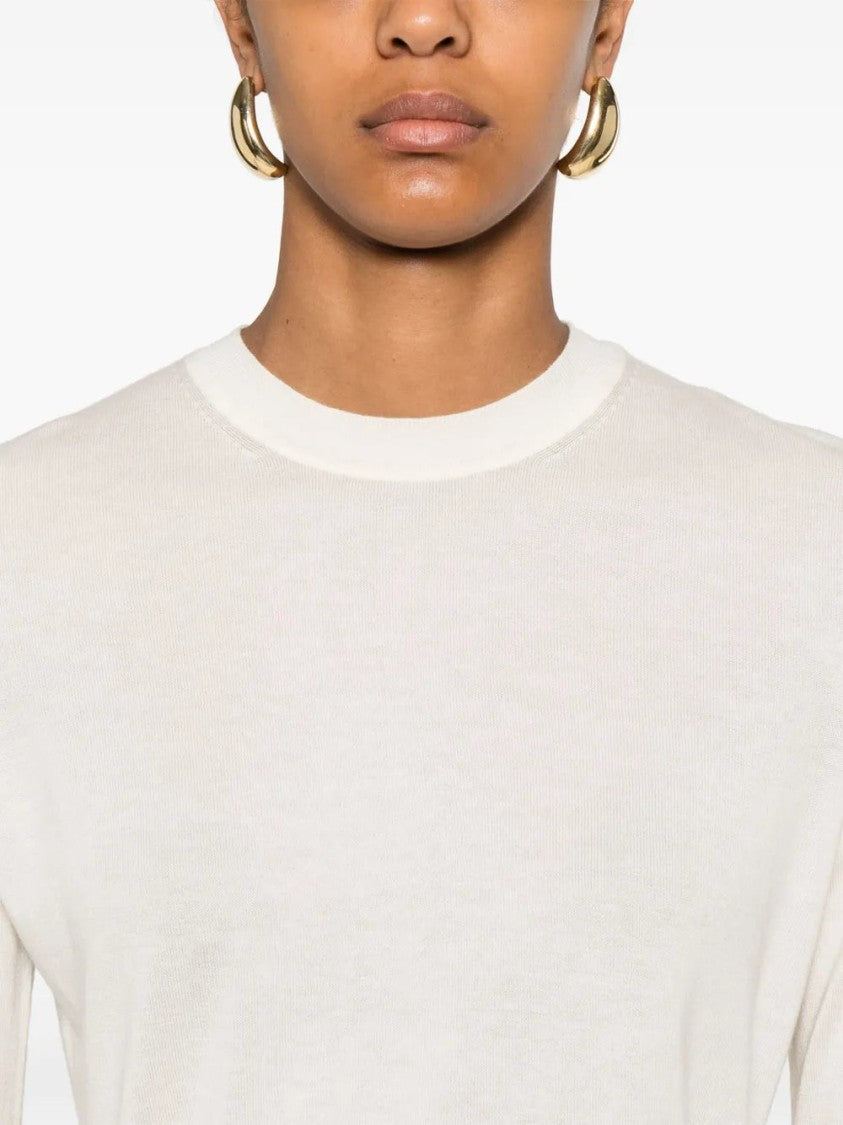 Joseph Light Beige Crew-Neck Top With Ribbed Details