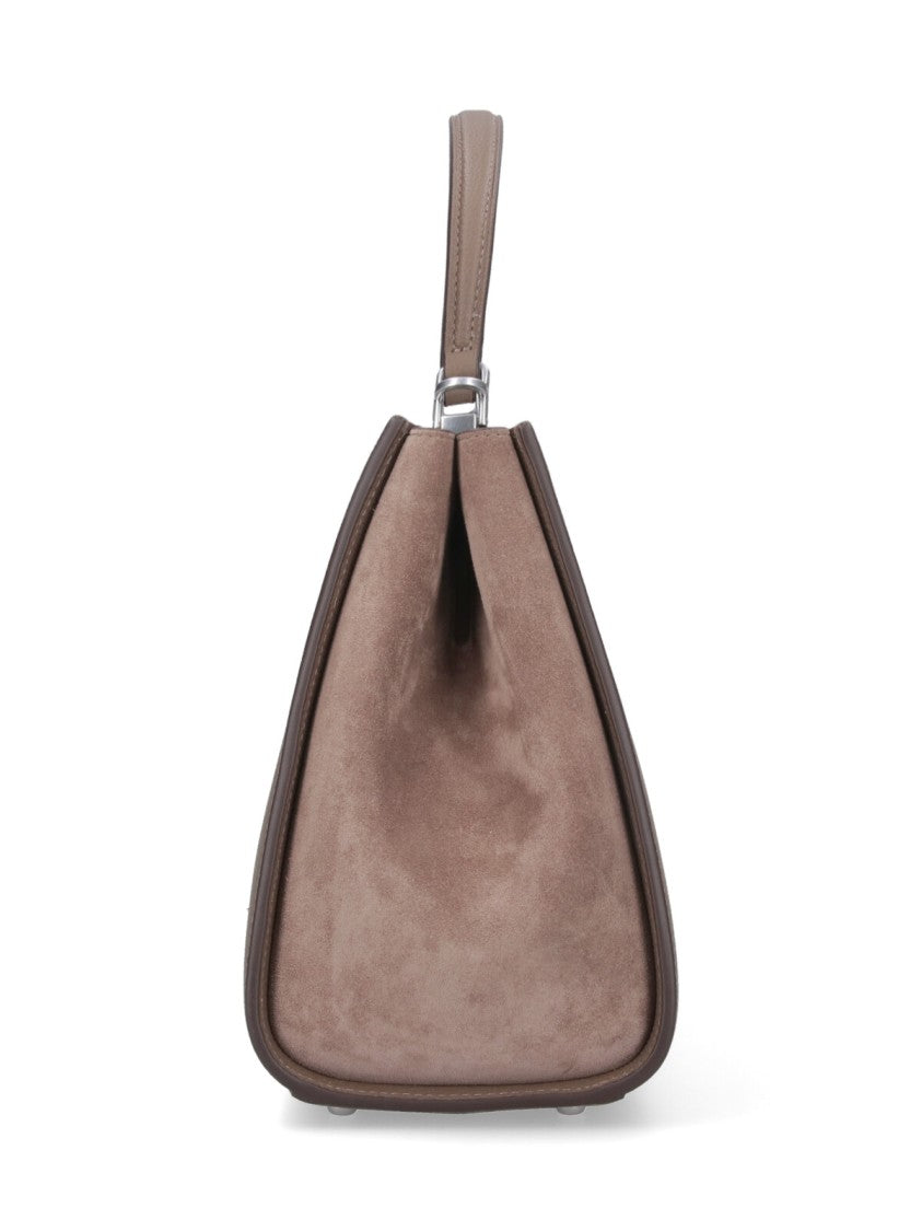 Tory Burch Spacious Pebbled Leather Handbag With Suede Accents