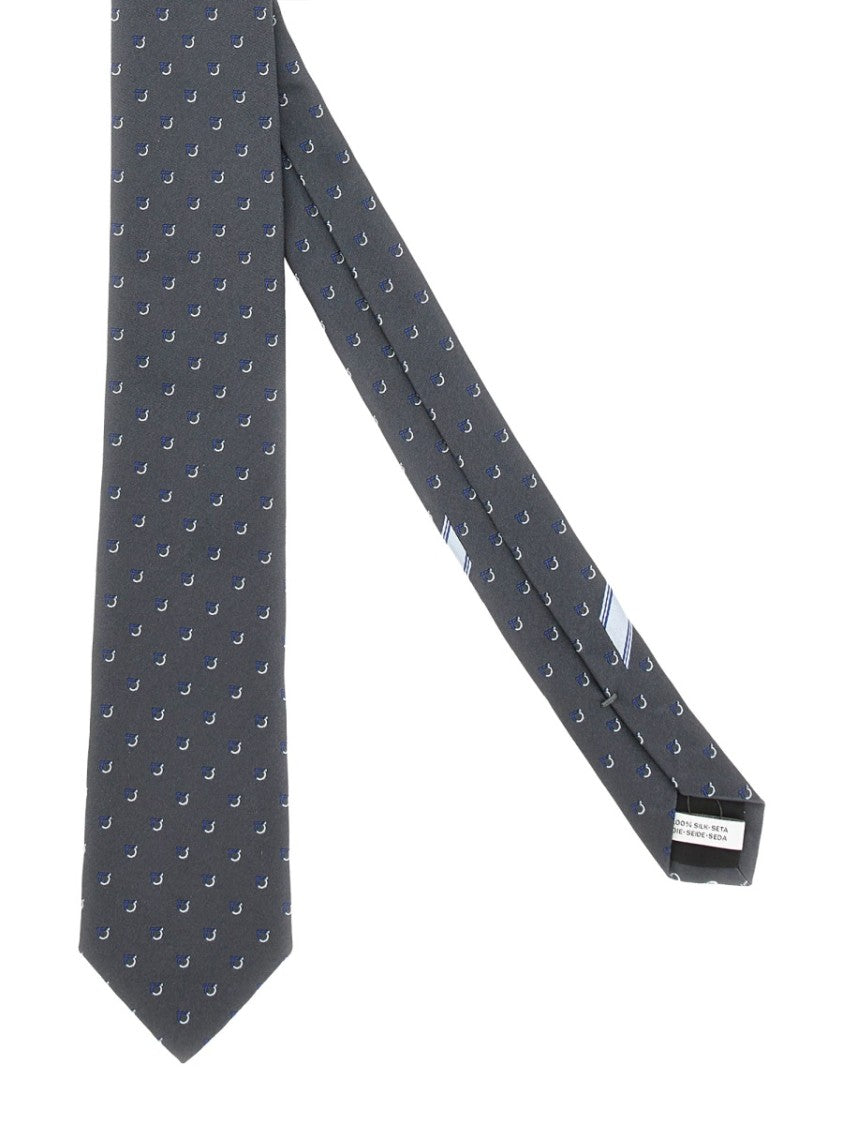 Ferragamo Jacquard Tie With Subtle Gancini Pattern