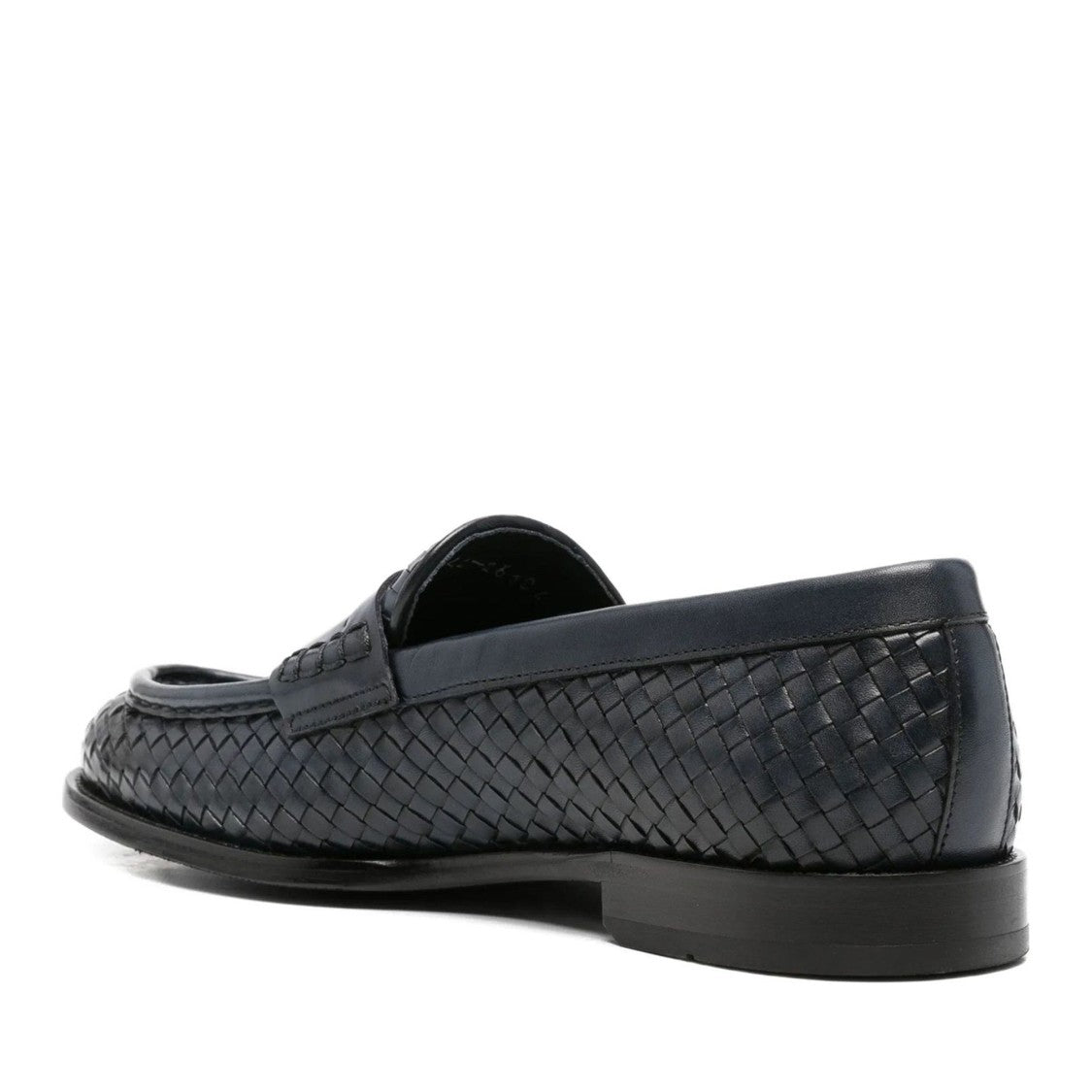 John Harrison Blue Woven Leather Penny Strap Loafers