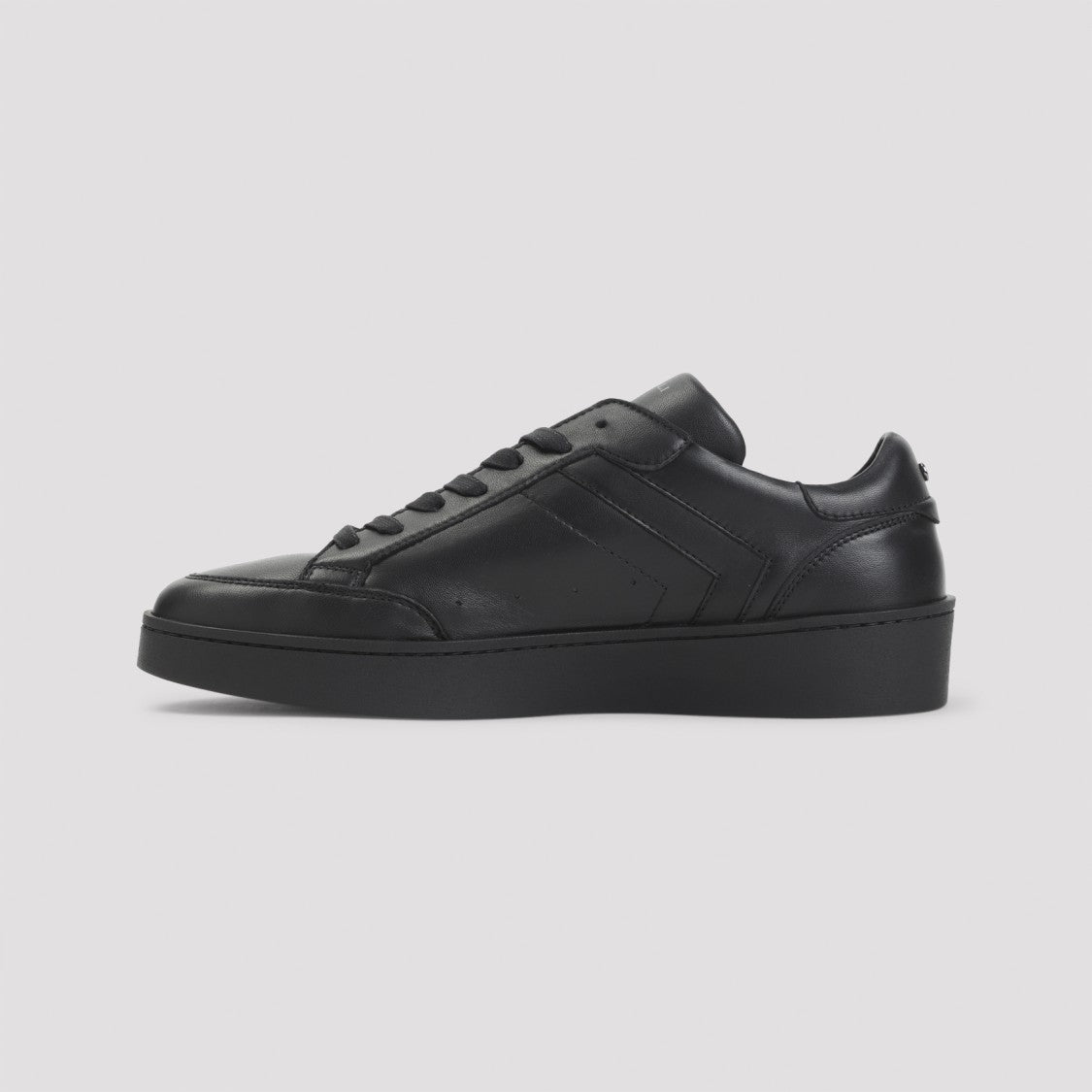 Canali Black Leather Sneakers With Monochromatic Design And Perforations
