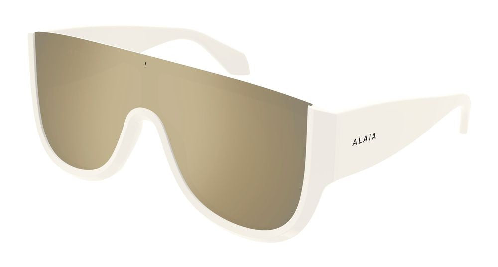 Azzedine Alaïa White Reflective Gold Tint Oversized Shield Sunglasses