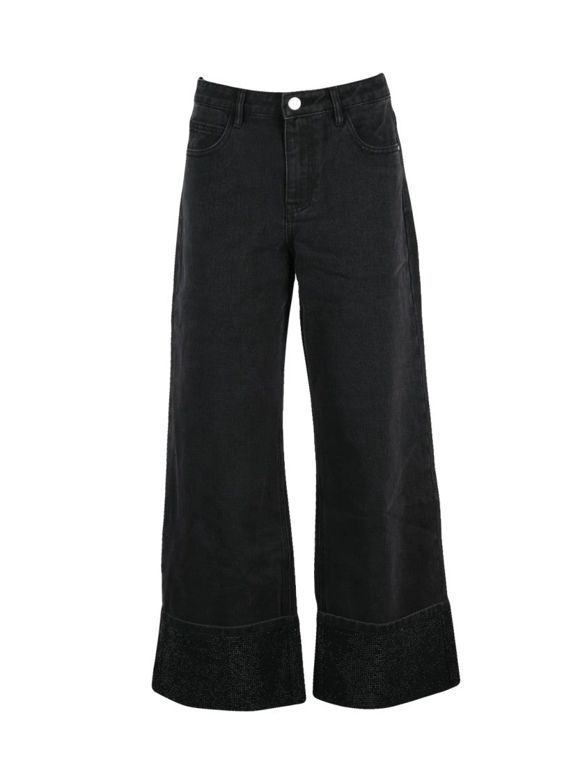 Eleh High-Waisted Wide-Leg Black Jeans With Cuffed Hem