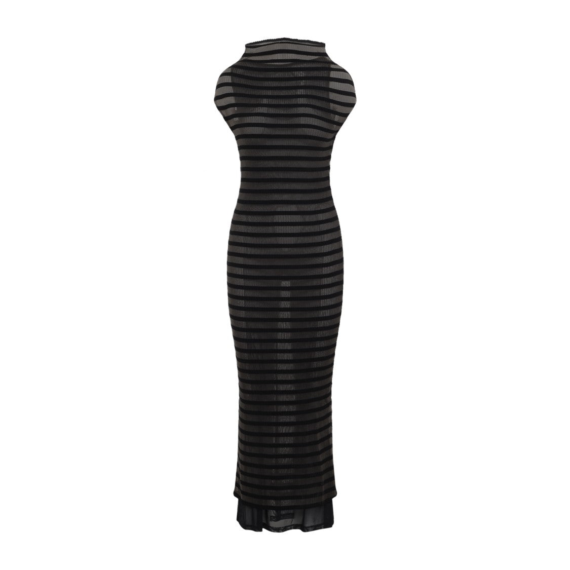 Jean Paul Gaultier Black High-Neck Striped Dress With Semi-Sheer Fabric