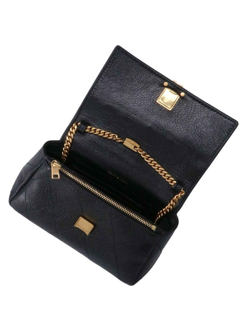 Tory Burch Mini Handbag In Black Calf Leather With Quilted Design And Chain Strap