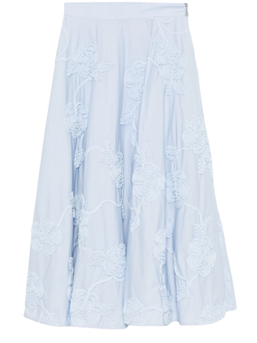 Rotate Lighe Blue Flowing Floral Embroidered Maxi Skirt