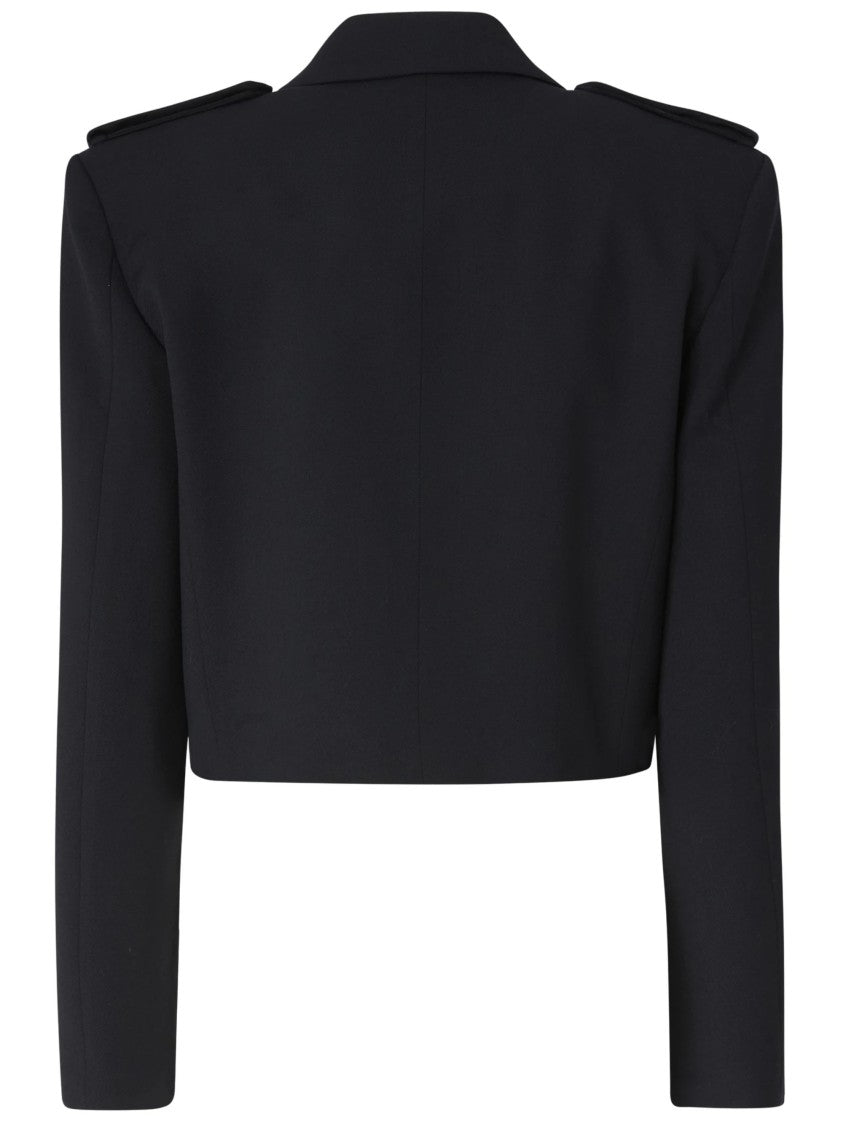 Pinko Cropped Black Blazer With Structured Silhouette And Epaulet Detail