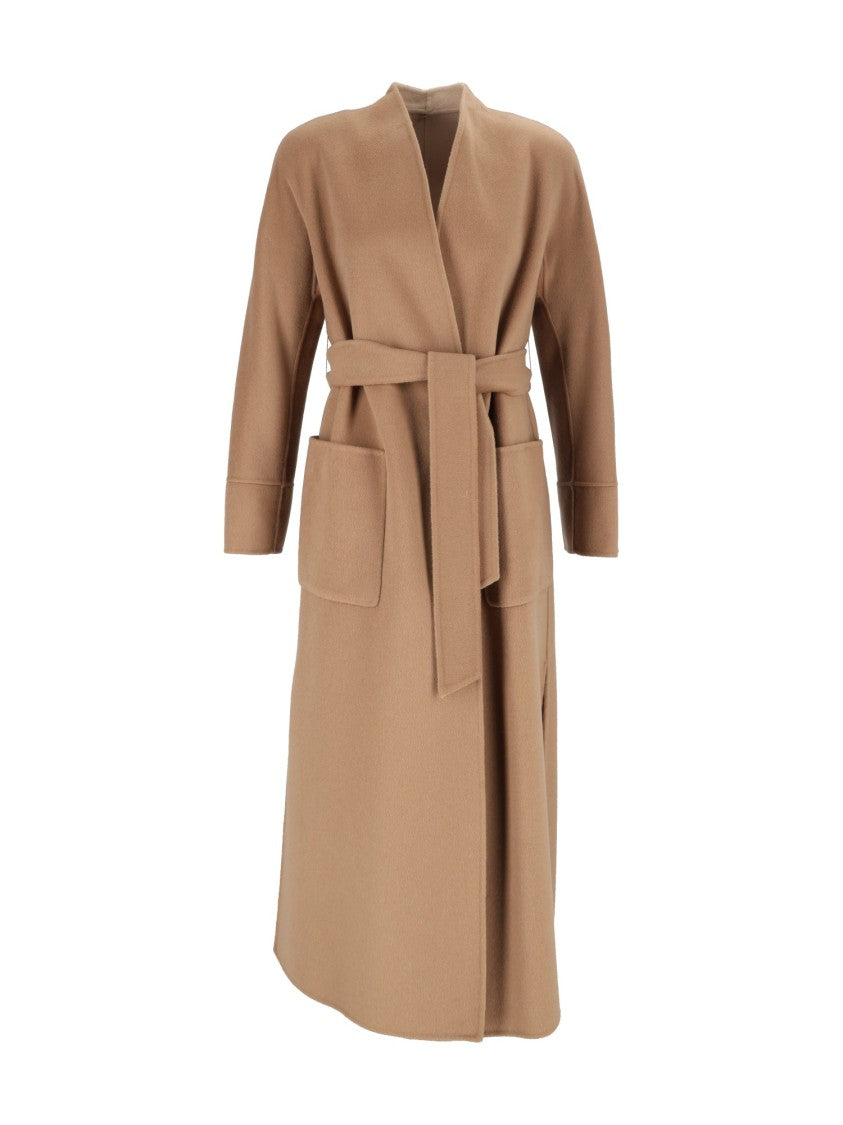 Max Mara Camel Nodo Belted Virgin Wool Coat